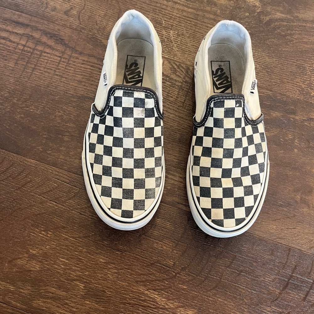 Vans women's  Slip-On Checkerboard Sneakers - Black and Cream